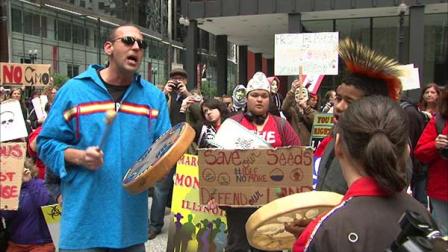 Protesters rally against Monsanto in Chicagos Federal Plaza.