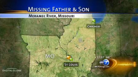Police and rescue crews have called off the search for a missing Illinois man and his teenage son along a riverbank in Missouri.