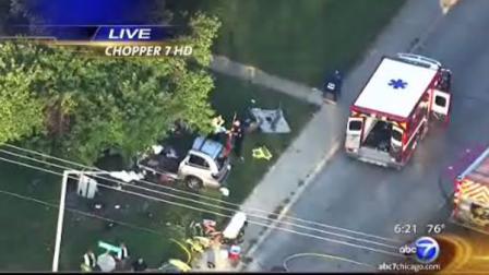 Northbrook firefighters freed a driver of a minivan who was trapped after crashing into a tree.
