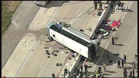 The Indianapolis Fire Department says three people were killed when a bus carrying teens from a church camp crashed on a busy thoroughfare near Interstate 465.