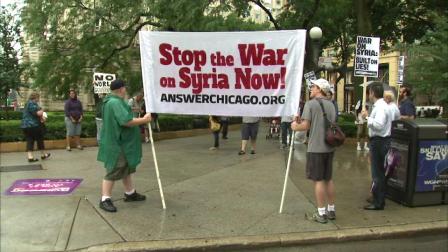 People opposed to military action in Syria held protests in Chicago and across the country.