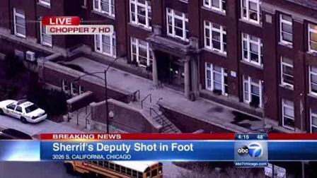 A sheriffs deputy stationed at the front desk of the office administration building in the 3000-block of South California suffered a gunshot wound to the foot from an accidental shooting.