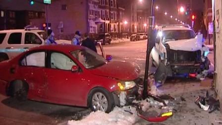 Two Chicago Police officers were injured when their squad car was hit by an alleged drunk driver on the West Side late Sunday. / photo from NVP