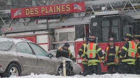A train struck a vehicle in northwest suburban Des Plaines Monday afternoon.