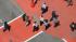 An over-head view of people walking through the...