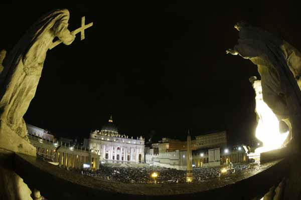 Faithful gather in St. Peters Square at the...