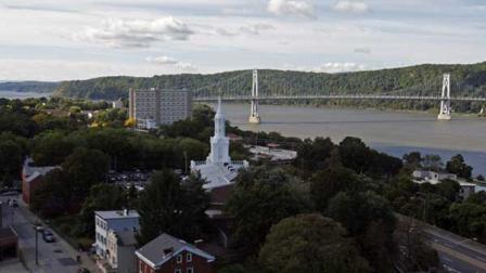 This file photo shows a city view of Poughkeepsie, N.Y., seen from the Walkway Over the Hudson.