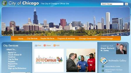 Screen capture of the City of Chicagos new web site taken March 12, 2010.
