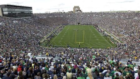 Notre Dame Stadium is shown during the first half of an NCAA college football game between Notre Dame and Purdue in South Bend, Ind., Saturday, Sept. 8, 2012. (AP Photo/Michael Conroy)