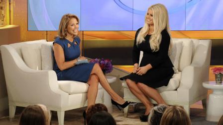 This image released by Disney-ABC Domestic Television shows host Katie Couric, left, with celebrity guest Jessica Simpson on the premiere episode of her new syndicated talk show Katie, Monday, Sept. 10, 2012, in New York.