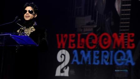Musician Prince holds a press conference at The Apollo Theater announcing his Welcome 2 America tour in New York, on Thursday, Oct. 14, 2010.