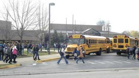 Students outside Geneva High School, where teachers plan to strike on November 12.
