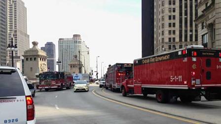Emergency crews respond to a suspicious package report on April 29, 2013 in downtown Chicago.