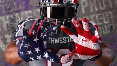 Northwestern Wounded Warrior uniforms in red, white and blue will take the place of the Wildcats purple jerseys on the game against Michigan, November 16.