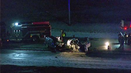 One person was killed in a two-car crash Friday night the accident in far west suburban Oswego just after 6:30 Friday night on Route 30 just east of 5th Street.