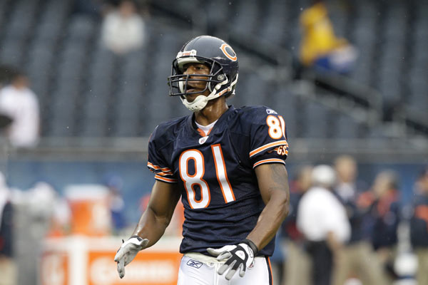 Chicago Bears wide receiver Sam Hurd waits for a...