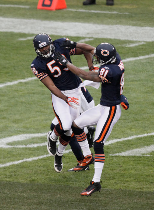 Chicago Bears' P atrick Trahan (59) celebrates...