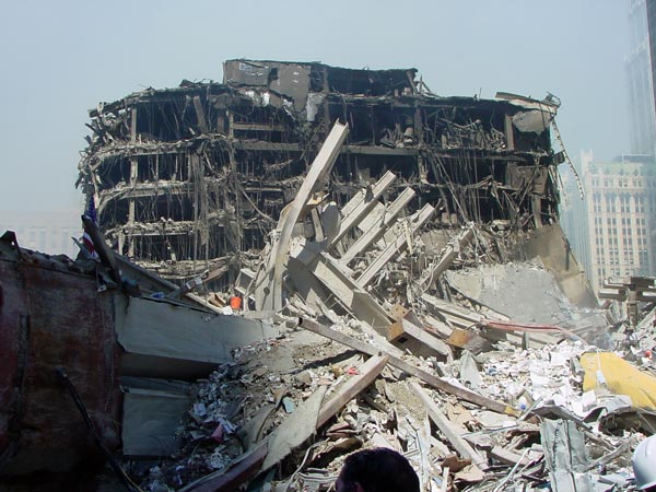 The remaining floors of one of the towers.