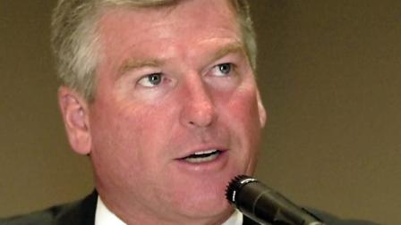 Springfield Ill mayor Tim Davlin gives testimony in support of the 183rd tactical fighter wing based in Springfield at the Base Closure and Realignment Commission hearings Monday, June 20, 2005 at Saint Louis University in St. Louis. (AP photo/Tom Gannam)