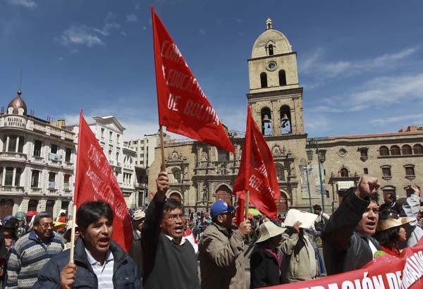 People demonstrate during a May Day leftist...