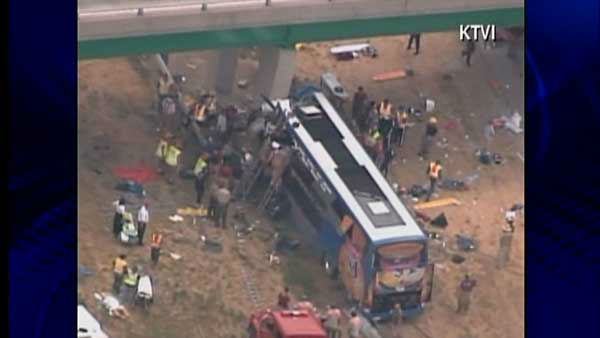 A double-decker Megabus traveling between...