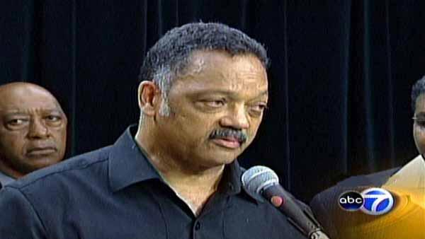 Reverend Jackson speaking out against a police weapons plan May 17, 2008.
