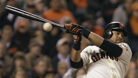 San Francisco Giants Melky Cabrera fouls off a pitch from Washington Nationals Jordan Zimmermann in the fifth inning of a baseball game in San Francisco.