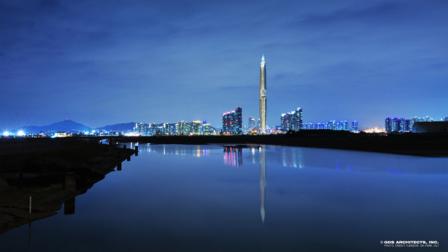 Night perspective of the planned Tower Infinity in Seoul, South Korea.