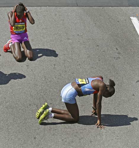 Wesley Korir, left, and Sharon Cherop, both of...