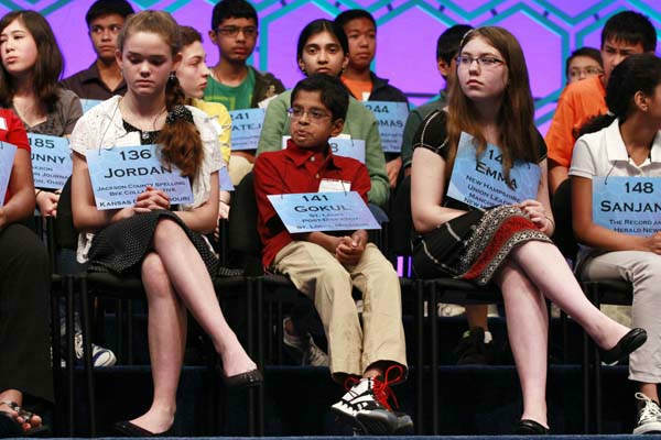 Snigdha Nandipati, 14, of San Diego, right, and...