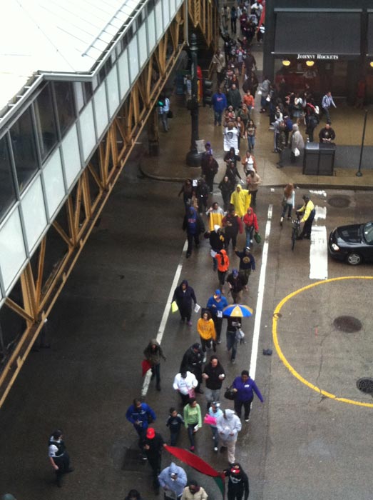 A group gathered for a march and protest Friday...