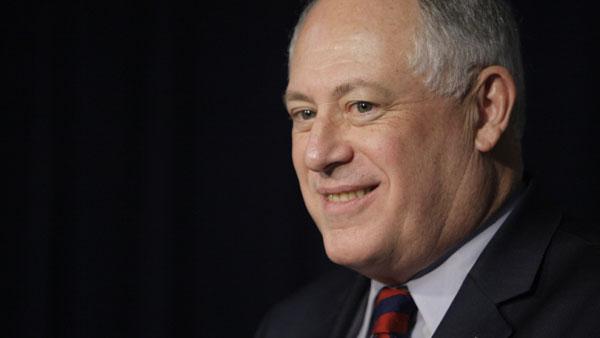 Governor Pat Quinn talks to the media at a news conference, Friday, Jan. 23, 2009, in Chicago. (AP Photo/M. Spencer Green)