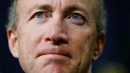 FILE-- Indiana Gov. Mitch Daniels at The Murat Center in Indianapolis, Ind., Friday, March 24, 2006. (AP Photo/Charles Dharapak)