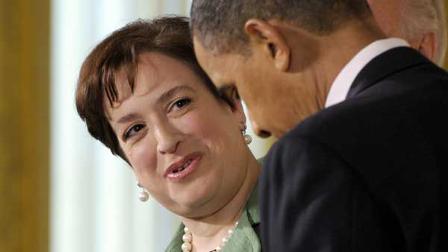 Solicitor General and Supreme Court nominee Elena Kagan looks to President Barack Obama as she speaks during and an announcement in the East Room of the White House in Washington, Monday, May 10, 2010.