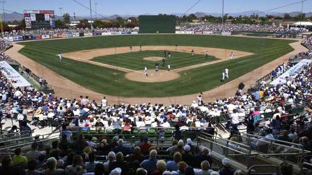 12,763 fans watch the Chicago Cubs host the Arizona Diamondbacks at Ho Ho Kam Park in Mesa, Ariz., Thursday, March 31, 2005. (AP Photo/Charles Rex Arbogast)