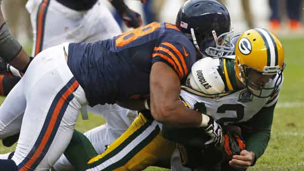 Chicago Bears fans cheer against the Arizona...