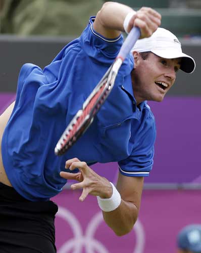 The United States Matthew Grevers gestures...