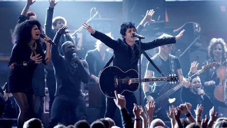 Green Day and the cast of American Idiot perform at the Grammy Awards on Sunday, Jan. 31, 2010, in Los Angeles. (AP Photo/Matt Sayles)