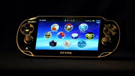 This Feb. 15, 2012 photo, shows the front view of a Playstation Vita, Sonys new high-powered handheld console with a rear touchpad.