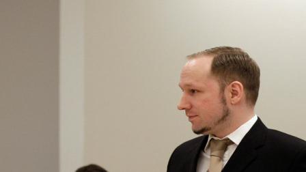 Norwegian Anders Behring Breivik appears in court to face terrorism and premeditated murder charges, Oslo, Norway, Monday, April 16, 2012. Breivik, who confessed to killing 77 people in a bomb-and-shooting massacre went on trial in Norways capital Monday, defiantly rejecting the authority of the court.