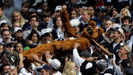 The Penn State Nittany Lion mascot is body passed up the student section at Beaver Stadium during the second half of their football game against Buffalo on Saturday, Sept. 15, 2007 in State College, Pa.