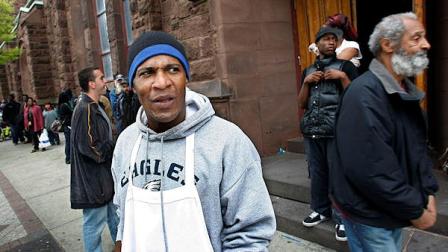In an April 27, 2011 photo, worker Francisco Ortiz talks about his own experiences as he stands outside Sister Jeans Soup Kitchen, in Atlantic City, N.J. , where hundreds of homeless and indigent people line up each day at lunch time. Reducing Atlantic Citys homeless population is a key element of a new effort to help the struggling casino resort get back on its feet after more than four years of plunging revenues, lost market share and layoffs. A state agency plans to allocate just under $100,000 to a local homeless shelter to buy bus or plane tickets back home for any homeless person who wants to leave.