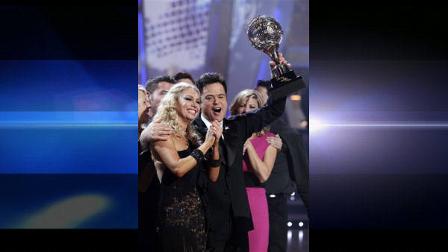 In this publicity image released by ABC, Donny Osmond, and his partner Kym Johnson, left, celebrate after they were crowned champions of Dancing with the Stars, on the Season Finale, Tuesday, Nov. 24, 2009 in Los Angeles.