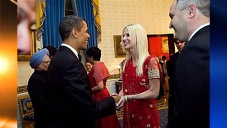 This photo released by the White House Nov. 27, 2009, shows President Barack Obama greeting Michaele and Tareq Salahi, right, at a State Dinner hosted by Obama for Indian Prime Minister Manmohan Singh at the White House in Washington Tuesday, Nov. 24, 2009. The Secret Service is looking into its own security procedures after determining that the uninvited Virginia couple managed to slip into the dinner. (AP Photo/The White House, Samantha Appleton)
(AP)