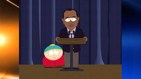 In this publicity image released by Comedy Central/South Park Studios, Eric Cartman, left, and an animated version of golfer Tiger Woods are shown in a scene from the 14th season premiere of the animated series, South Park, airing Wednesday, March 17, at 10 p.m. on Comedy Central. (AP Photo/Comedy Central/South Park Studios)