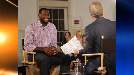 In a photo provided by ESPN, LeBron James sits with Jim Gray before an interview on ESPN on Thursday, July 8, 2010, in Greenwich, Conn. James said that hes decided to join the Miami Heat and leave the Cleveland Cavaliers after an unsuccessful seven-year quest for the championship he covets. (AP Photo/ESPN, Rich Arden)