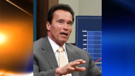 Gov. Arnold Schwarzenegger responds to a reporters question following a meeting held to discuss public employee pension reform at the Capitol in Sacramento, Calif., Thursday, July 8, 2010. Schwarzenegger has threatened to not sign any budget plan unless includes reform of state employee pensions. (AP Photo/Rich Pedroncelli)