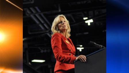 Jill Biden addresses members of the 2nd Brigade Combat Team of the 10th Mountain Division, before introducing her husband, Vice President Joe Biden, during a welcome home ceremony in Fort Drum, N.Y., Wednesday, July 28, 2010. (AP Photo/Heather Ainsworth)