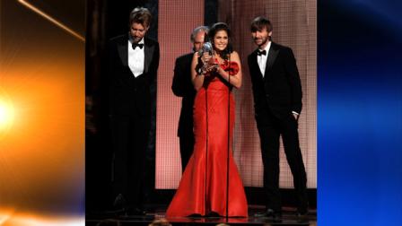 The band Lady Antebellum accepts the Single of the Year award for Need You Now at the 43rd Annual Country Music Awards in Nashville, Tenn. Wednesday, Nov. 10, 2010. From left to right, Charles Kelley, Hillary Scott and Dave Haywood accept the award. (AP Photo/Mark Humphrey)