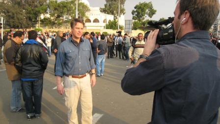 In this publicity image released by ABC News, ABC News Terry Moran reports from Cairo on Friday, Feb. 11, 2011, the day Hosni Mubarak stepped down as Egypts president. Moran will anchor a special one-hour edition of Nightline called Nightline: Revolution Day airing Friday, at 11:35 p.m. EST. (AP Photo/ABC News)